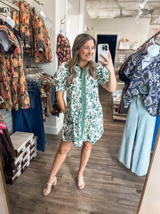 Green Petal Puff Mini Dress