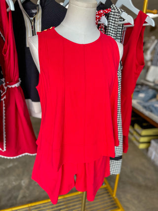 Red Winning Wonder Contrast Stitch Sleeveless Shorts Set