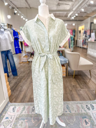 Light Sage Collared Airy As a Feather Midi Dress