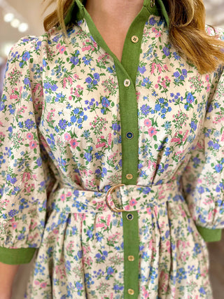 Sage Floral Made for Everything Belted Mini Dress
