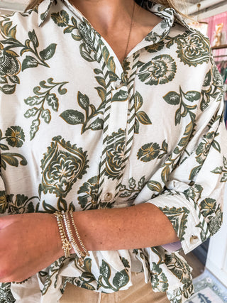 Olive Wild Garden Collared Top