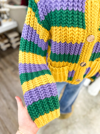 Mardi Party Striped Long Sleeve Cardigan Sweater