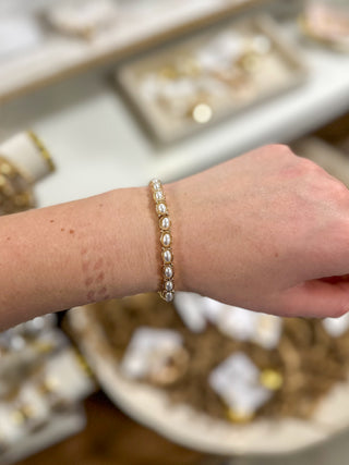 Gold Stretch Bracelet W/ Pearl Accents