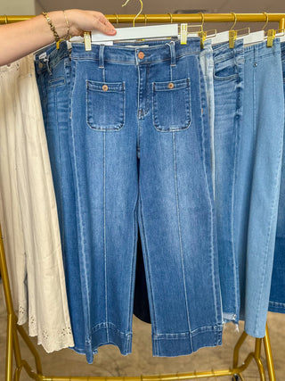 Medium Sawyer Patch Pocket & Pintuck Detail High Rise Crop Denim Jeans