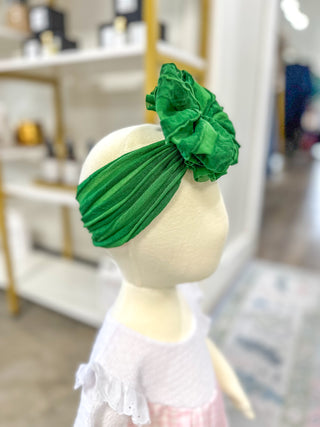 Green Frilly Frou Ruffle Headband Bow