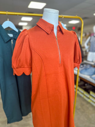 Rust Confident & Collected Half Zip Mini Dress