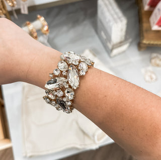 1 Inch Crystal/Gold Leaf Stretch Bangle