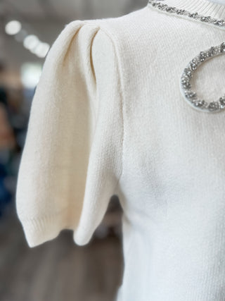 Cream Glitz & Grace Beaded Crystal Bow Sweater