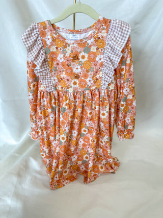 Rust Floral & Plaid Print Dress