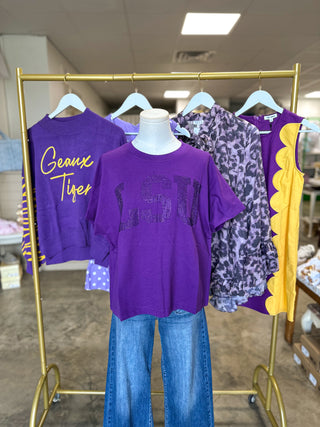 Purple LSU MVP Rhinestone Tee