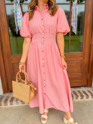 Pink Cottage Charm Gingham Midi Dress