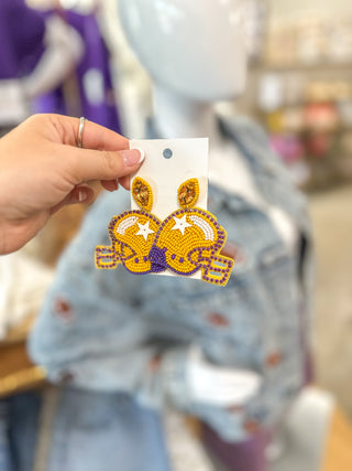 Gold & Purple Helmet Beaded Earrings
