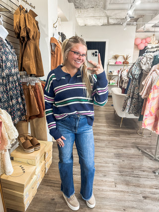 Navy Collared Striped So You'd Need IT Sweater