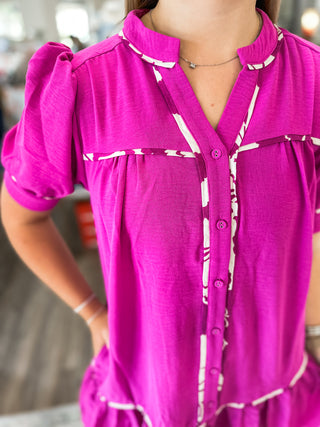 Magenta Daytrip Darling Short Sleeve Contrast Piping Everyday Dress