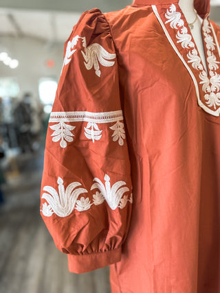 The Chestnut Ever After Embroidered Mini Dress