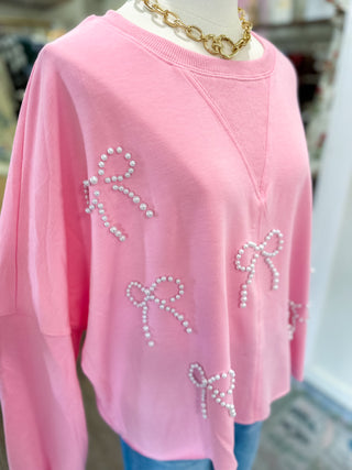Pink Pretty In Pearls Long Sleeve Top
