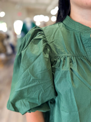 Olive Standing Collar Poplin Top