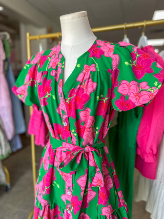 Reverie Pink Addison Orchid Belted Mini Dress