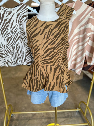 Brown Untamed Charm Peplum Top