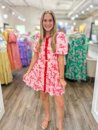 Red Eyelet Dream Belted Mini Dress