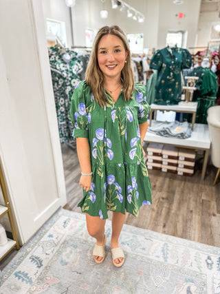 Green & Wildflower Mini Dress
