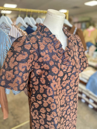 Brown & Navy Fall Favorite Velvet Jacquard Dress