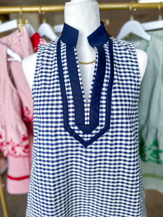 The Navy Harbor Line Gingham Mini Dress