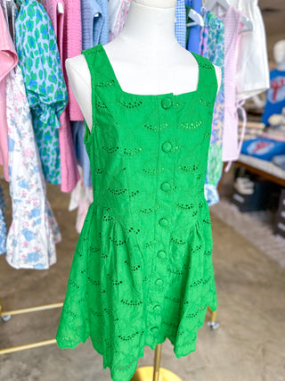Green Lovely Little Eyelet Mini Dress