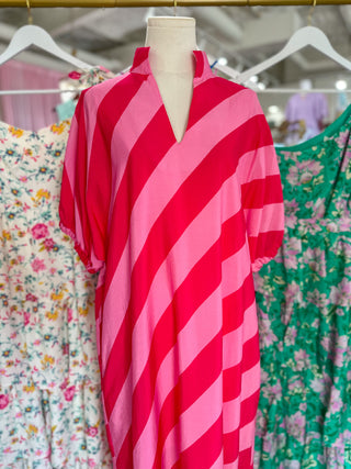 Pink & Red Lucky You Stripe Midi Dress