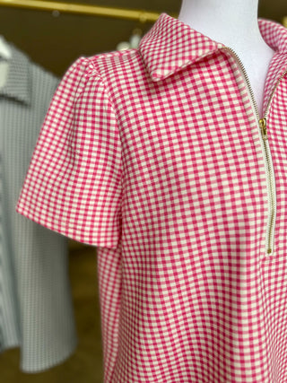 Pink Go-To Gingham Half Zip Mini Dress