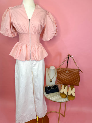 The Pretty in Blush Smocked Peplum Top