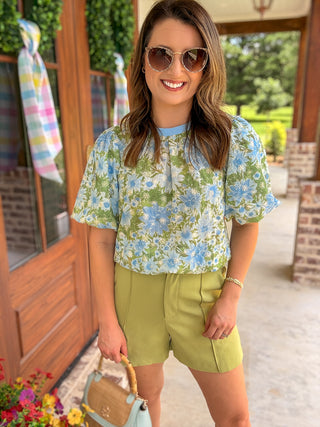 Blue Skies & Bloom Puff Sleeve Top