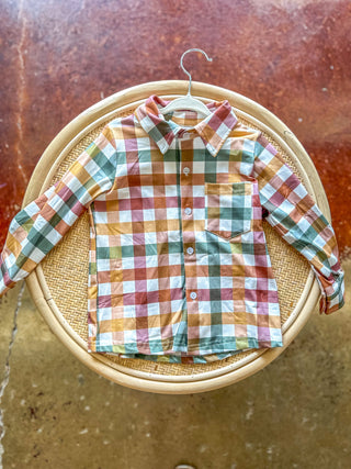 Fall Plaid Boy Button Down Shirt