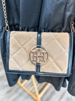 Cecilia Two Toned Latte & Black Quilted Crossbody Bag