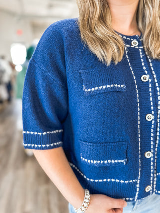 Coastal Stroll NAVY Short Sleeve Cardigan