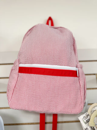 Red Seersucker Medium Backpack