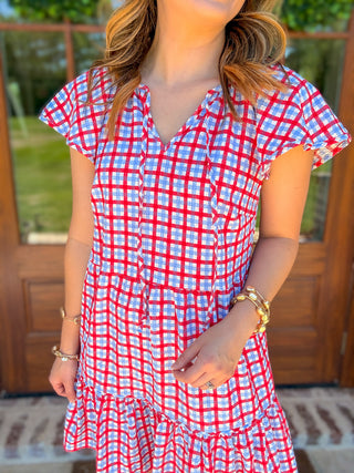 Lillian Gingham Red/Blue Mini Dress