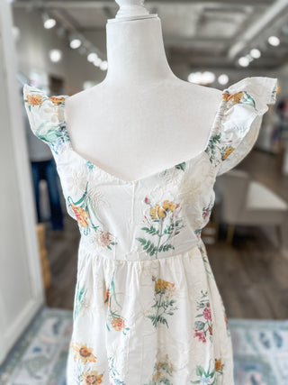 Ivory Spring Mornings Multi Floral Embroidery Midi Dress