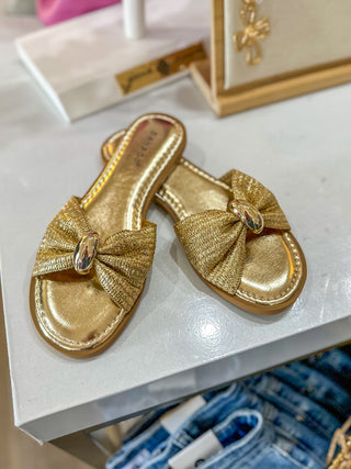 Gold Raffia Gathered Band Glitz & Glam Sandal