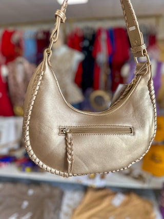 Champagne Aria Whipstitch Crescent Shoulder Bag