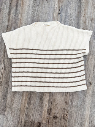 Mocha Perfectly Knitted Striped Mock Neck Sweater Top