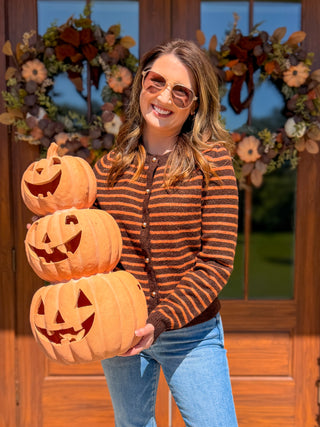Brown & Pumpkin Stripe Essential Cardigan