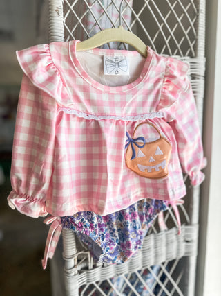 Trick or Treat Gingham & Floral Infant Romper