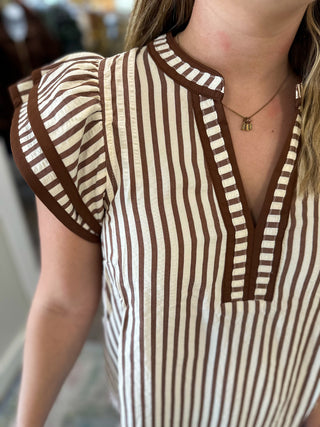 Brown Harbor Chic Flutter Sleeve Top