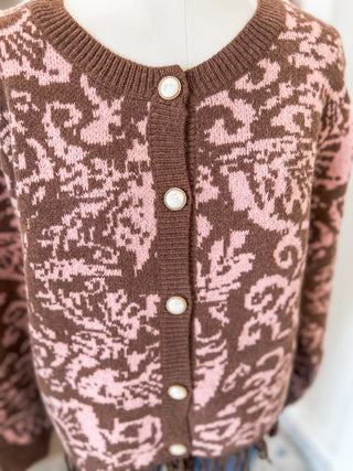Strawberry Mocha Chateau Knit Fringe Cardigan