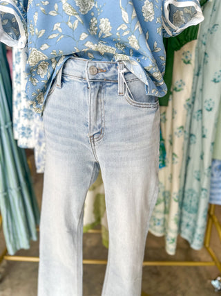 Easy Living Light Wash High Rise Kick Flare Denim Jeans