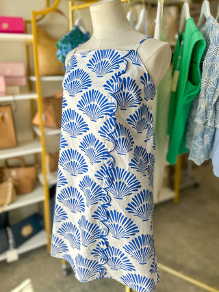 Shell Print Scallop Trim Mini Dress