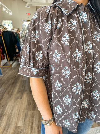 Coffee Mulberry Manor Short Sleeve Top