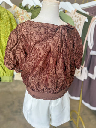 Brown Garden Romance Bow Detail Top