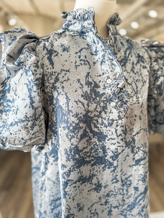 The Slate Blue Evangeline Grace Mini Dress